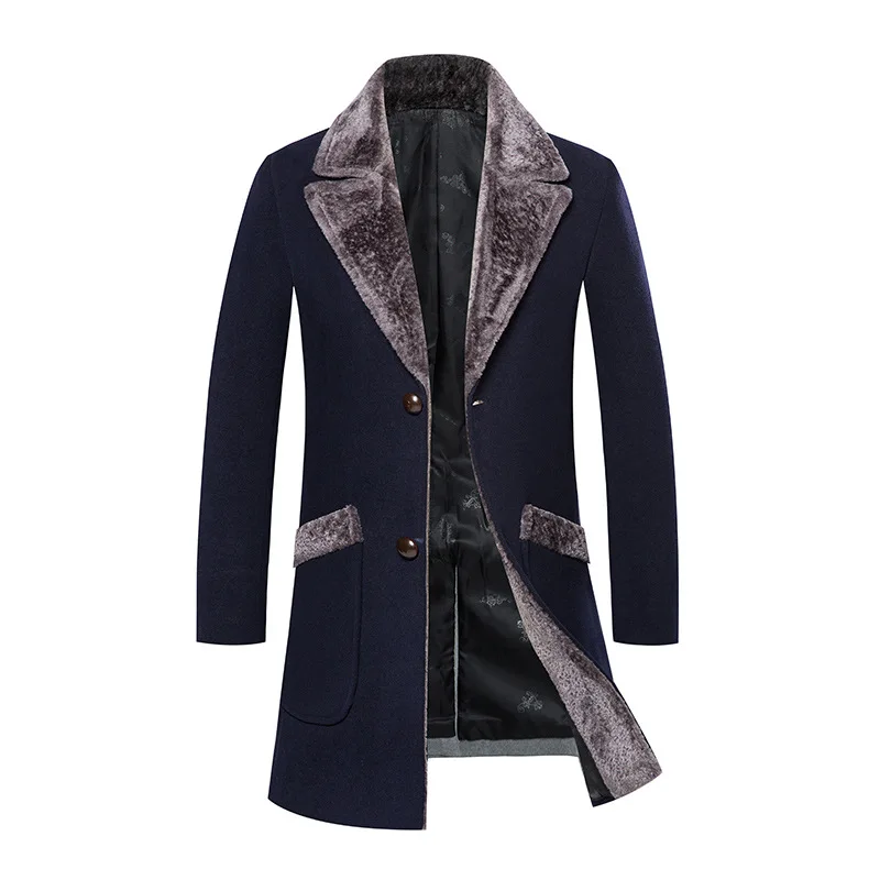 High Quality Male Fleece Overcoat Men's Coat Woolen Coats Jacket with Fur Collar Thick Warm Slim Mid Long Winter Wool_voghion.com