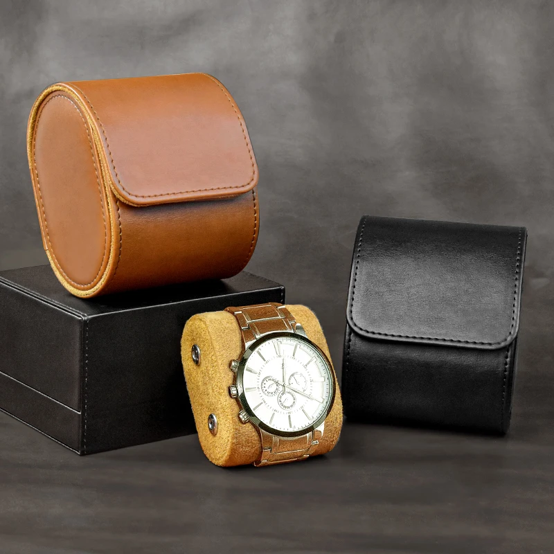 Luxury Modern Single Watch Rolling Storage Box Case PU Leather Custom Logo Watch Display Men Watch Rolling Box Case
