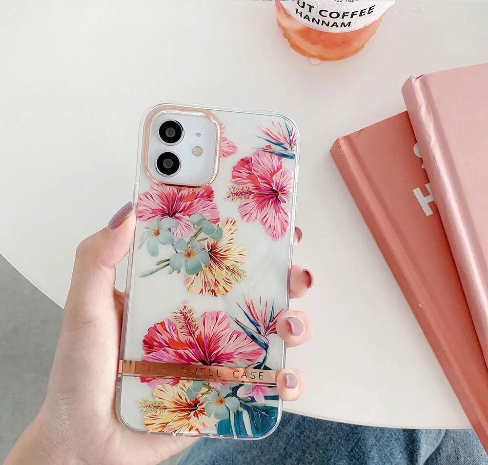 Electroplate Phone Case For Iphone X 7 8 10 11 12 13 14 15 Max Pro Plus Cases Luxury Leaf Flower Clear Plating Sjk148 Laudtec factory