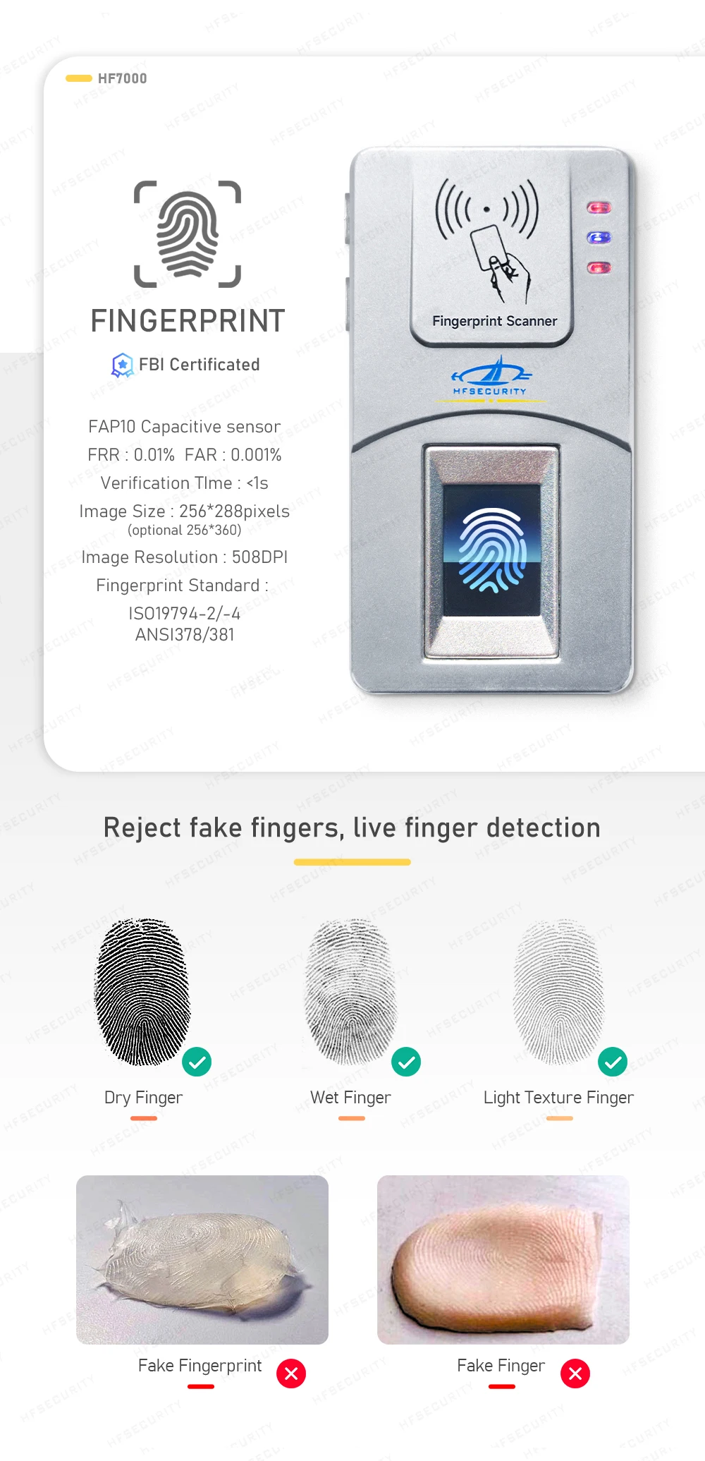 HF7000 Fingerprint Reader with Card Reader - Customizable Support
