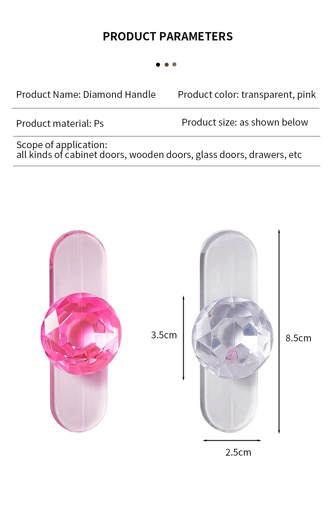 No-punch Clear Crystal Acrylic Diamond handle Furniture Drawer Cupboard Wardrobe Door knob manufacture