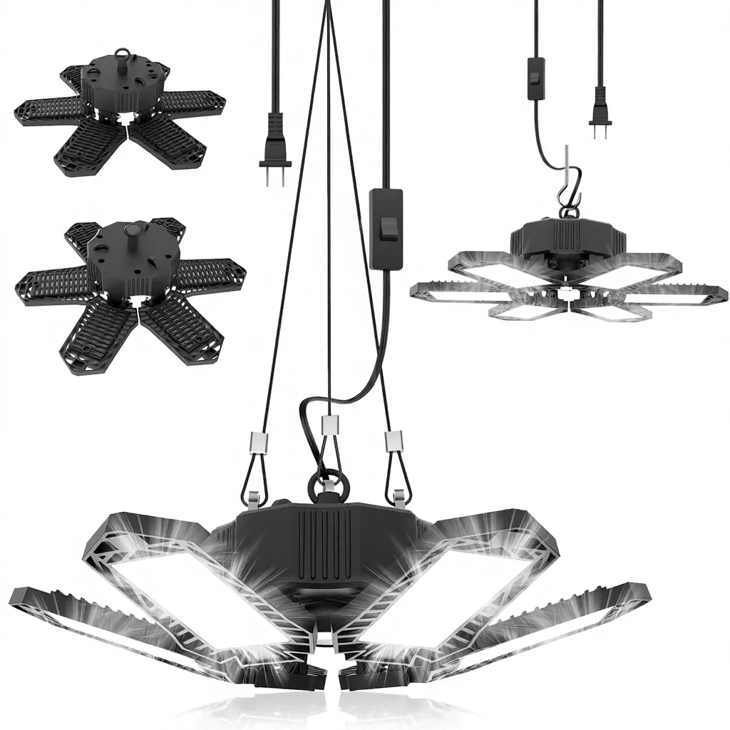 SEOBIOG, 2-pack inkopplade 200 W, 20000 lm, 6500 K LED-taklyktor för garage/lagerhall/lada/källare (inkopplad PÅ/AV-strömbrytare)