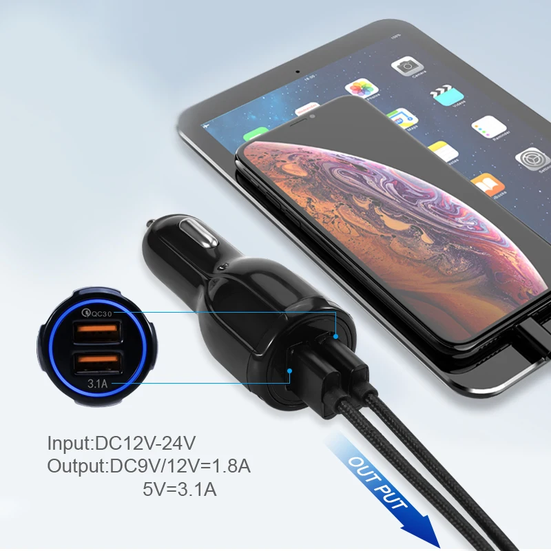 31 Вт автомобильный адаптер для быстрой зарядки 3.1A QC 3,0 Автомобильное зарядное устройство с двумя USB-портами