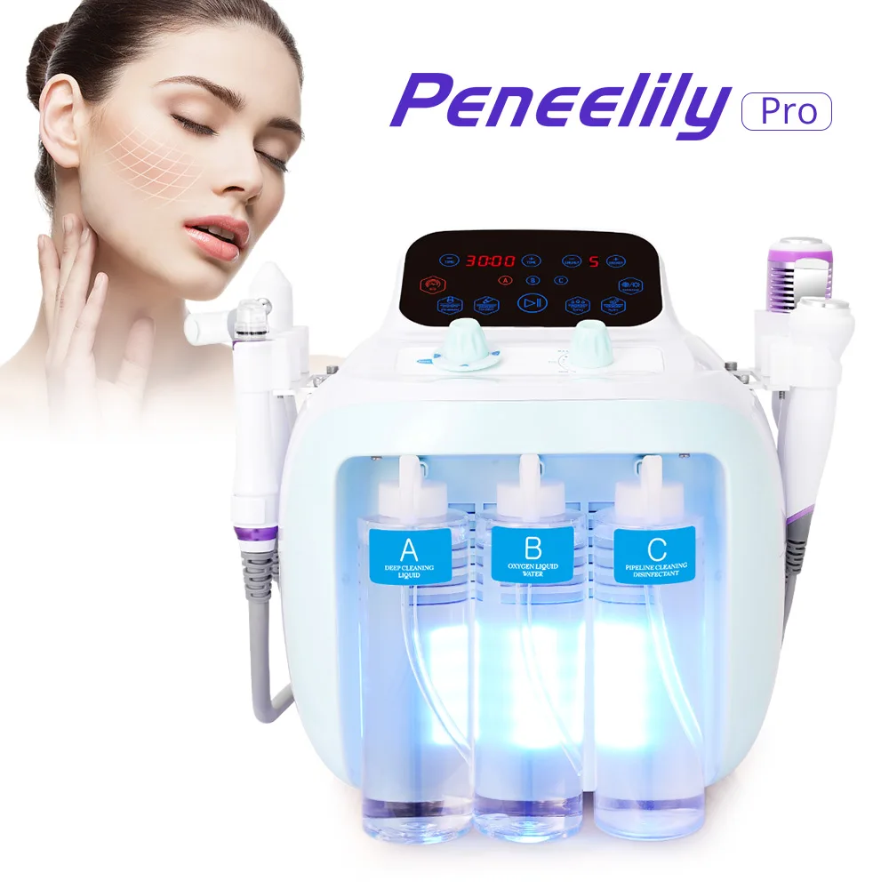 Peneelily Pro 6 in 1 Ultrasonic Bio Water Facial Skin Scrubber Treatment Vacuum Blackhead Remover Hydro Dermabrasion Machine
