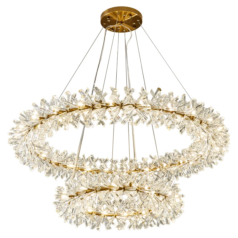 Single Double Layer Round Personality Light Luxury Garland Creative Hotel Hall Duplex Villa Decorative Ring Crystal Chandelier