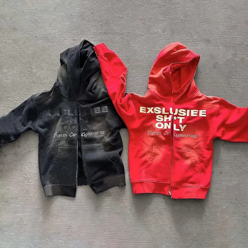 Custom Acid Wash Sun Faded Distressed Vintage Hoodie and Sweat Shorts Custom Full Zip up Hoodie Puff Print Shorts Set for Men gallery 2