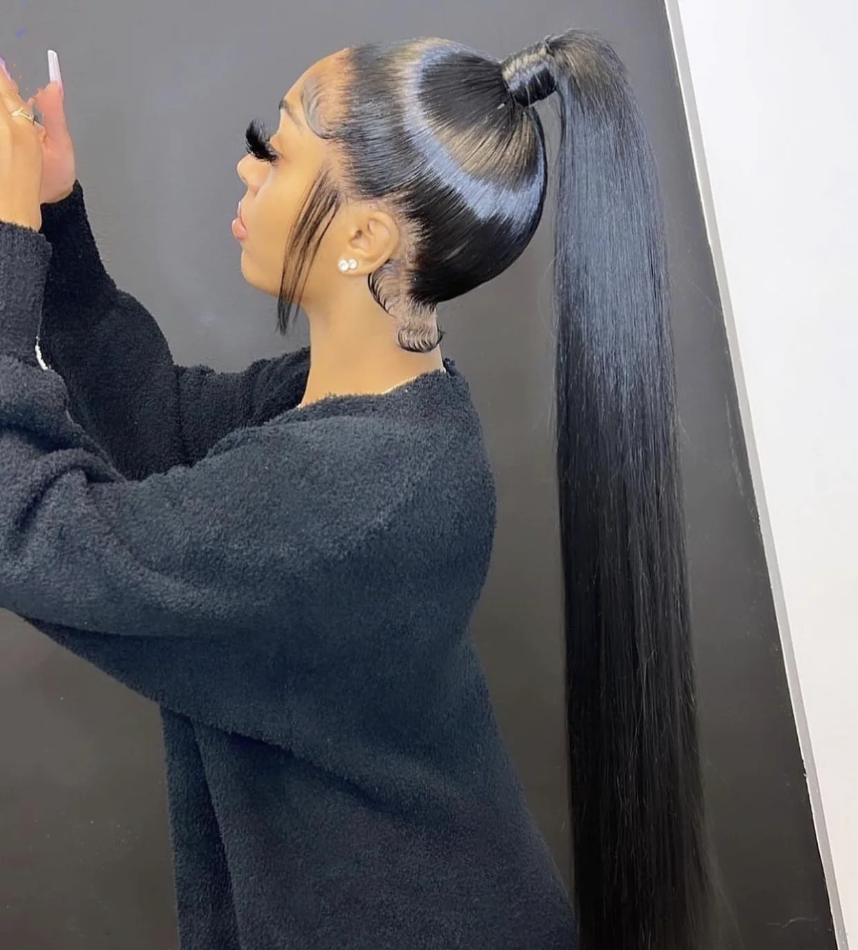 Ready to Ship Off Black High Ponytail Straight Virgin Full  display picture 2
