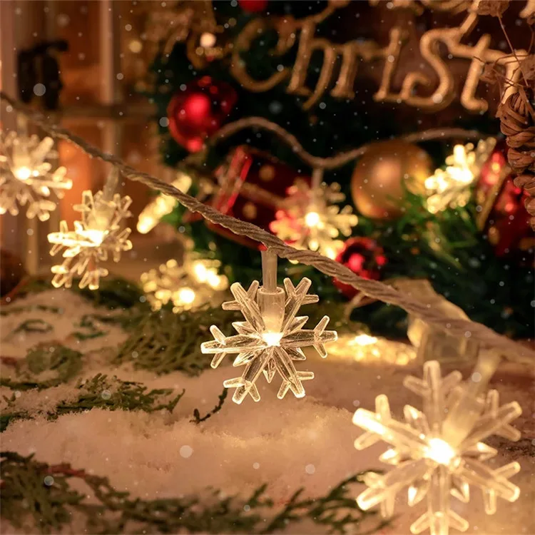 Battery Operated Fairy Led Snowflake String Light for Christmas Tree Wedding Home Indoor Decoration Navidad for Kids Gifts