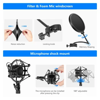 Neewer Professional Studio Broadcasting Recording Condenser Microphone&Microphone Arm Stand with Shock Mount and Mount Clamp product image