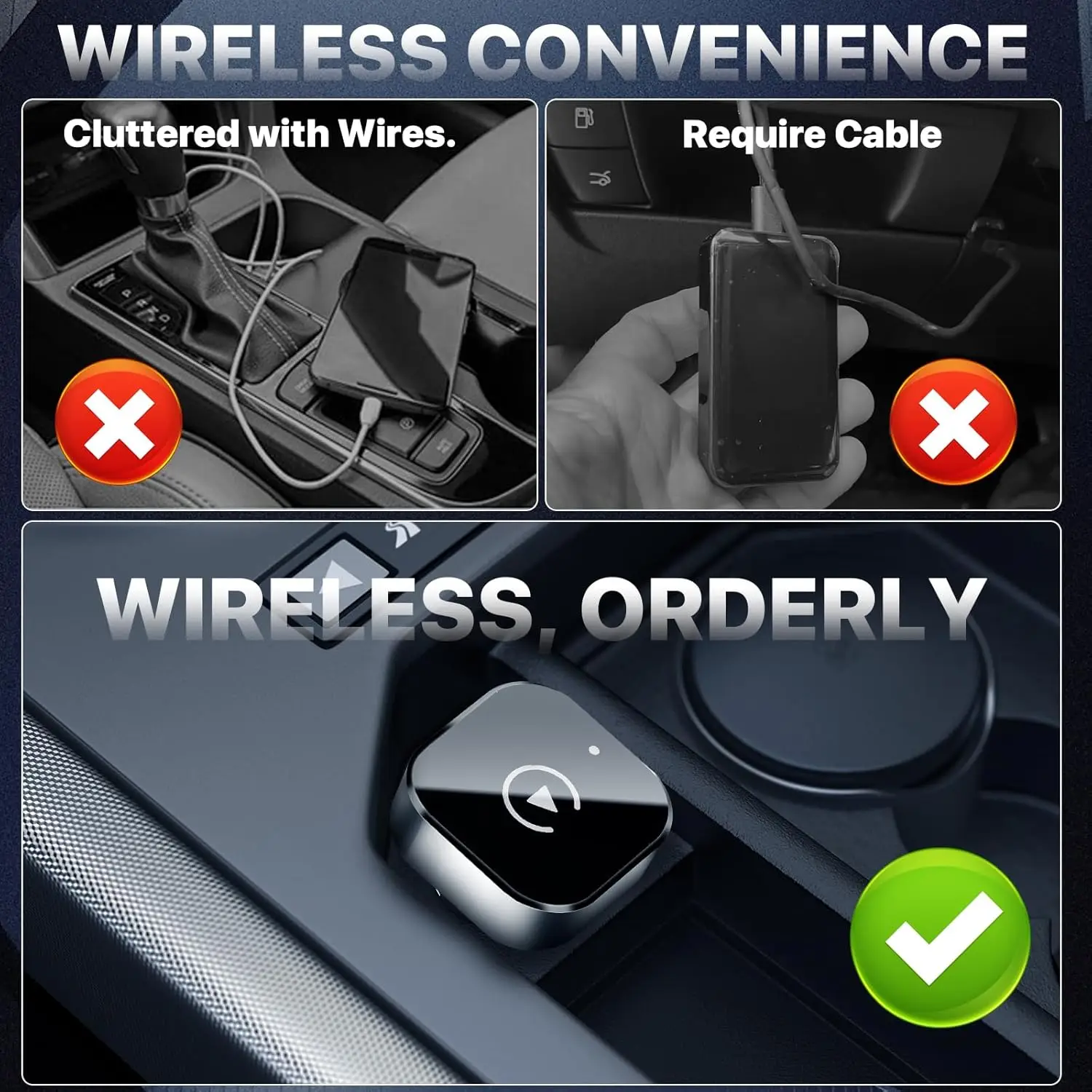 Mini Android Auto & CarPlay Wireless Adapter-2-in-1 USB Type-C Dongle with Fast Connection Universal Fit