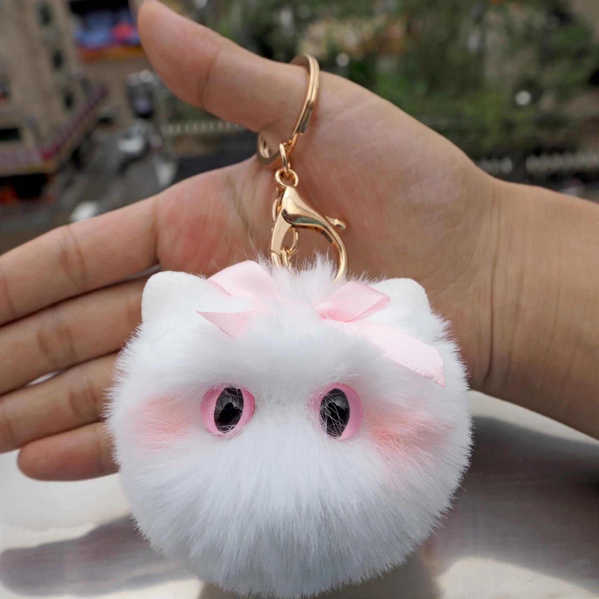 Wholesale Fur Balls Animals Keychain Fluffy Pompom Kawaii Keychain