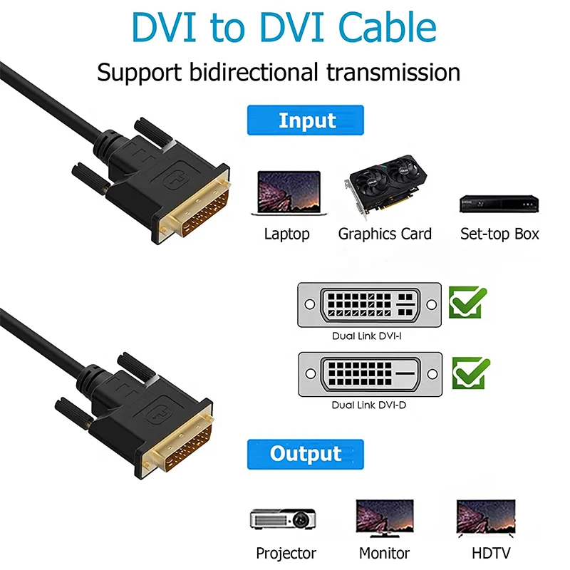 Ddvi Cable 24+1 Pin Dvi To Dvi Cable Long 1m 2m 3m 5m 10m 15m 20m 25m