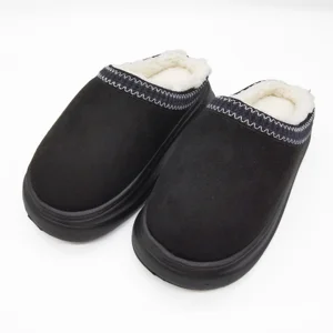 Warm Faxu Suede Indoor Slipper for Women Customizable Black Fur Style for Winter Spring Autumn Soft Feature