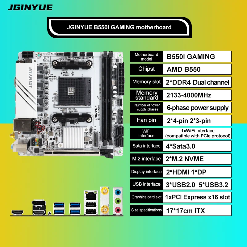JGINYUE B550I Gaming Mini ITX Motherboard for AMD R5 4000/5000