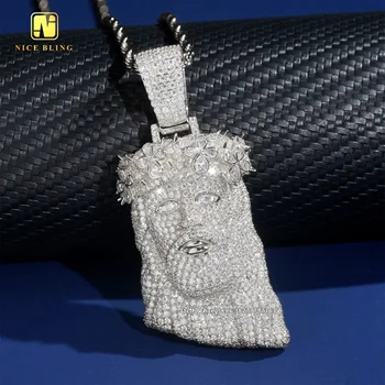 Custom 3D Design Jesus Pendants 925 Sterling Silver Moissanite Hip Hop Jewelry 2inch Jesus Diamond Pendants