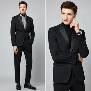 2 Pieces High Quality Men's Slim Haute Couture Party Dress Suit Single Breasted Classic Design Black Color Quality Producer