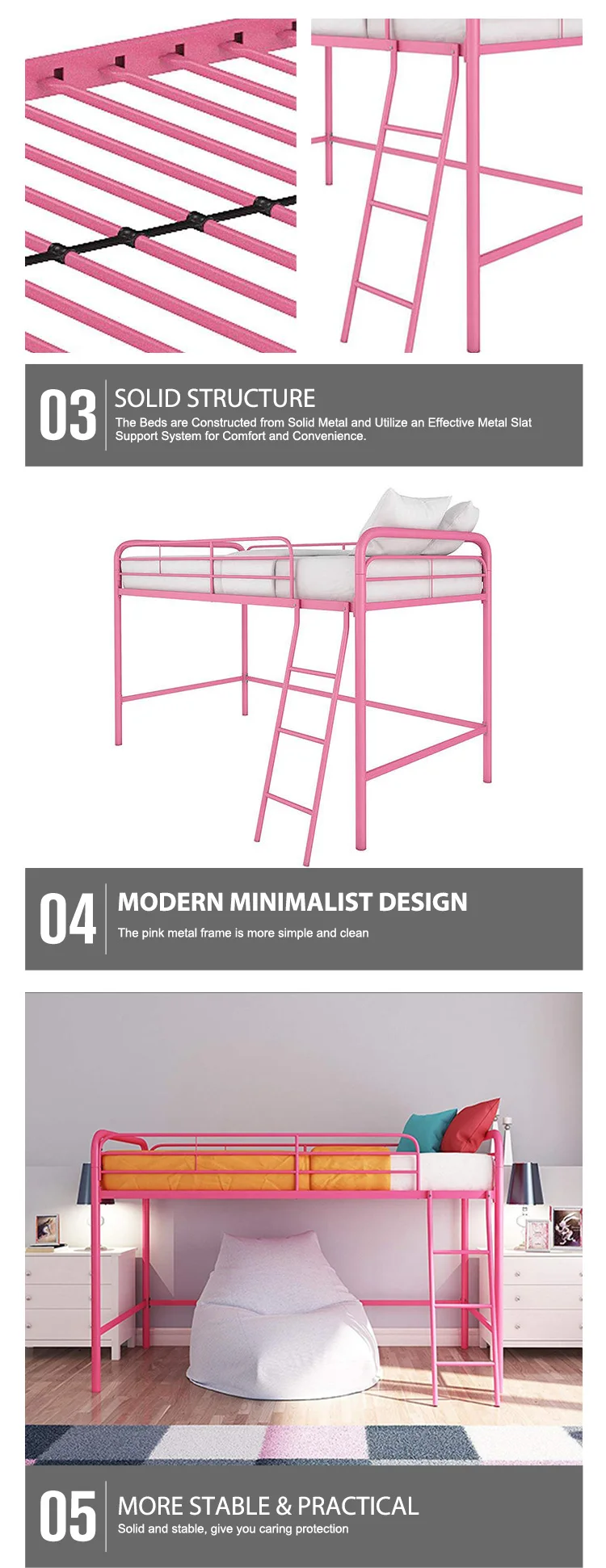 Princess Metal Loft Bunk Beds With Ladder And Safety Guard Rails Metal