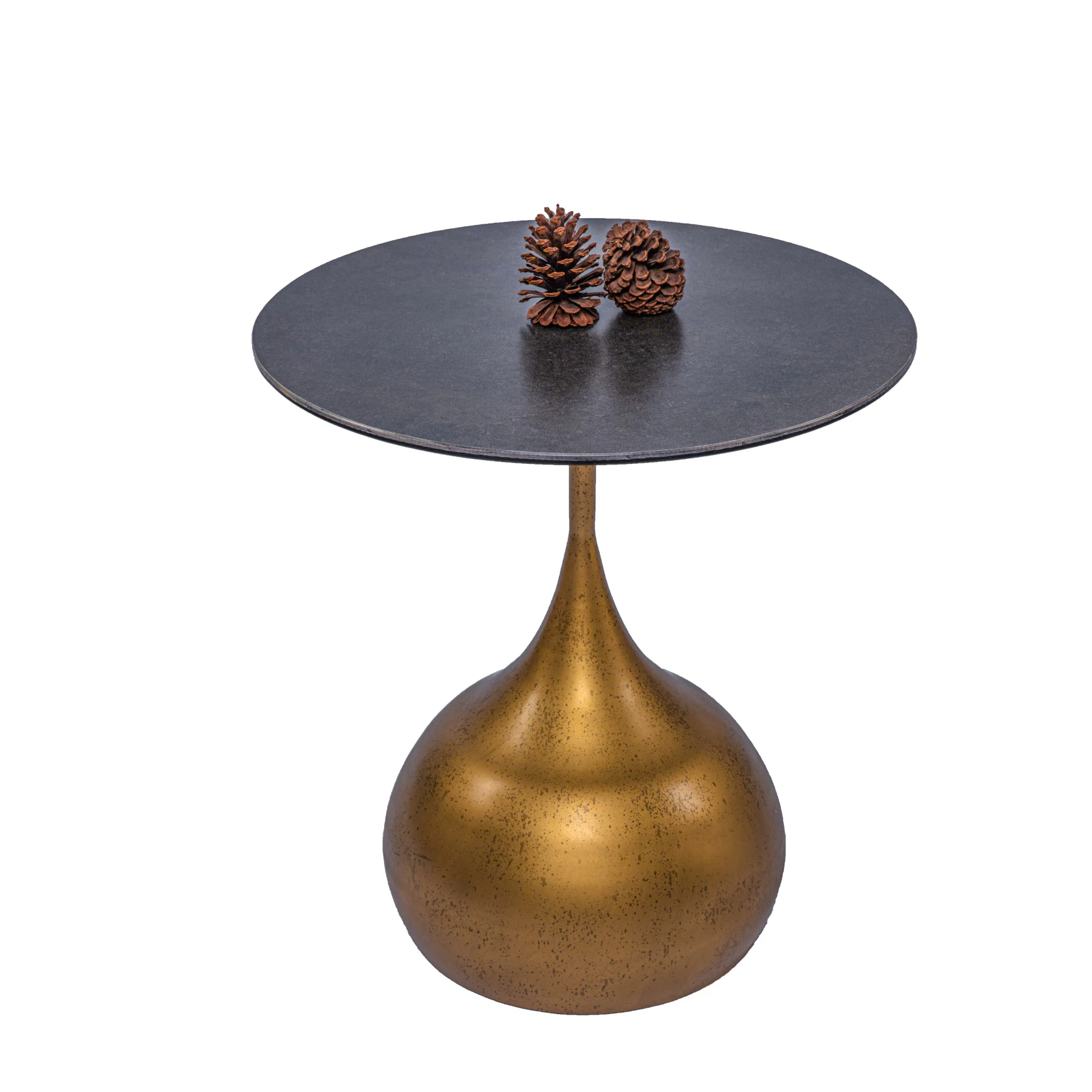 Living Room Traditional Vintage Furniture Design Black Matte Ceramic Top Gold Metal Base Round Coffee Side Tables