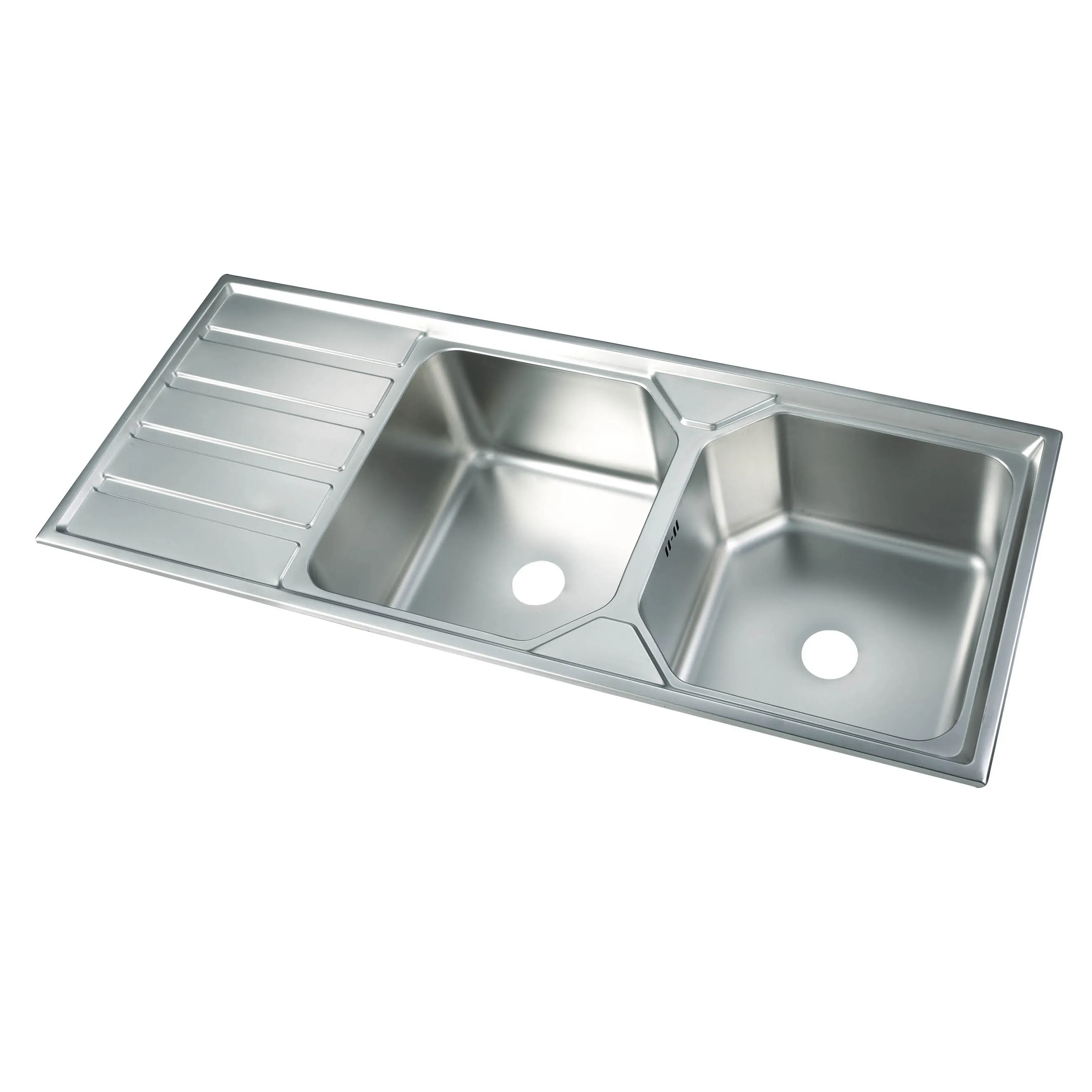 高品质材料新设计家庭厨房大尺寸多功能双碗厨房水槽带排水板 Buy 双水槽 优质材料新设计家居厨房大号多功能多功能双碗厨房水槽排水板 精致奢华厨房水槽 冲压风格10毫米厨房不锈钢洗菜槽