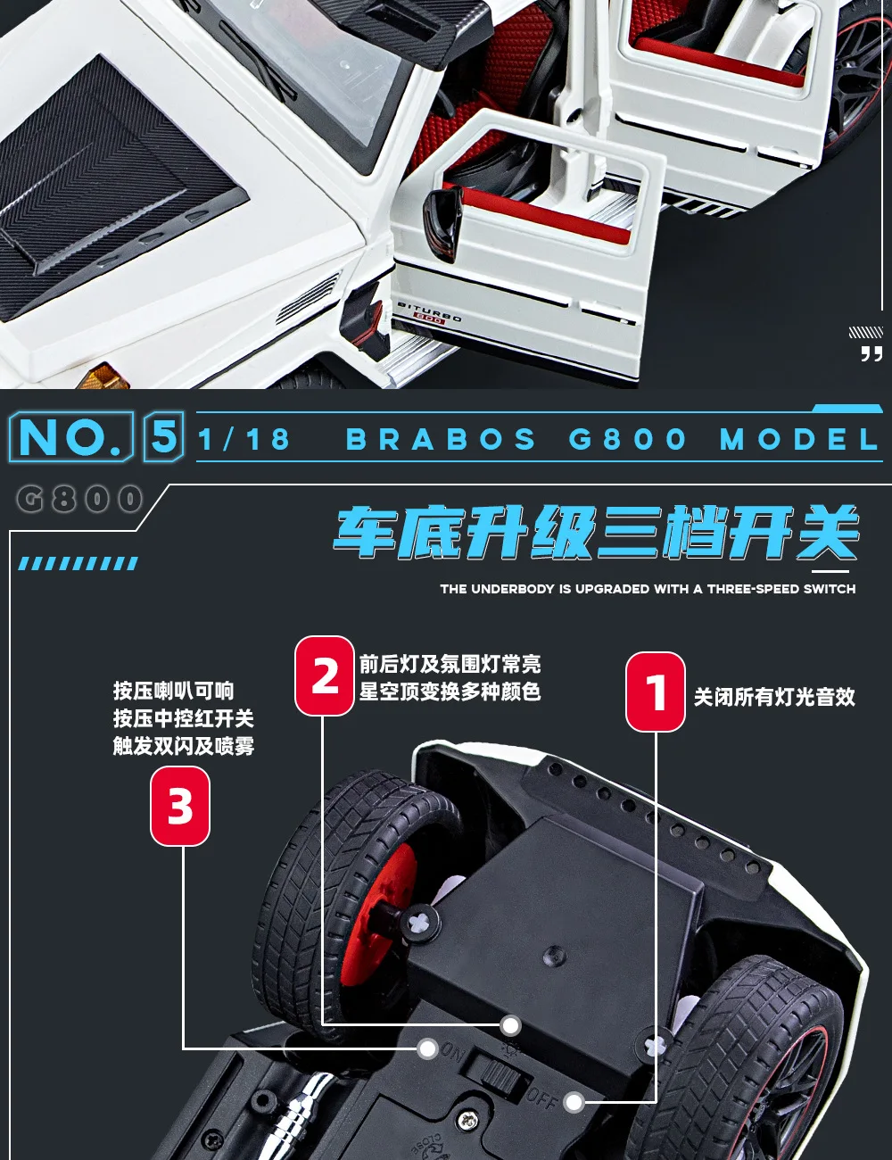 Diecast 118 Mercedesbenz Babos G800 Sound And Light Pullback Car Model Door Open Metal