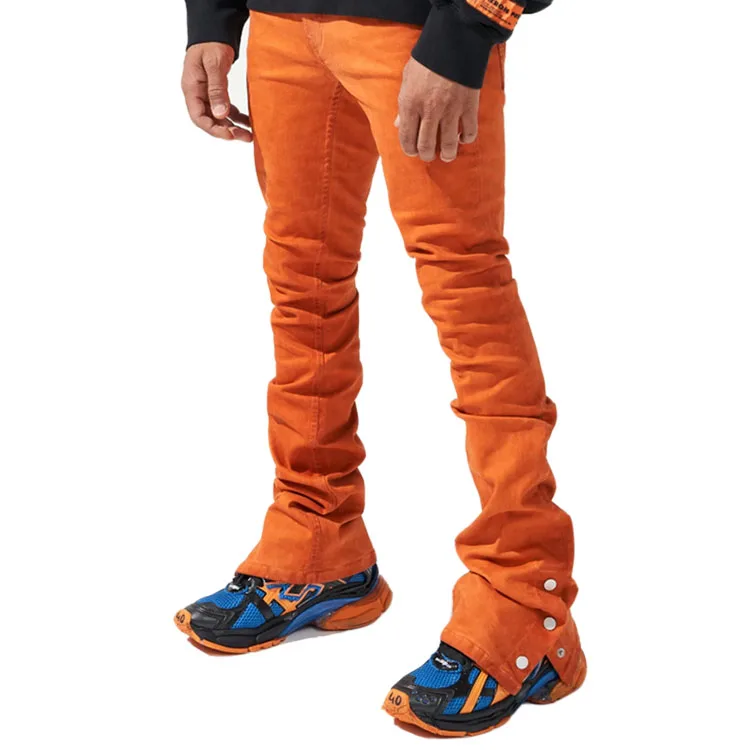 Custom Men Flare Jeans Streetwear Fashion Slim Stacked Jeans With Side