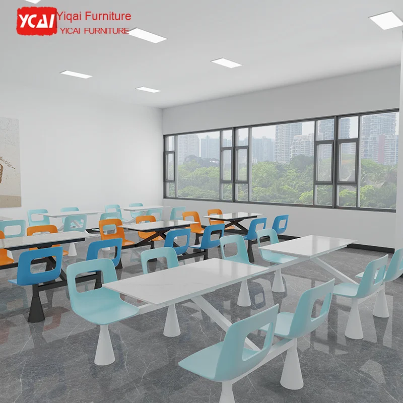 Modern Four-Person Dining Table Chair Set Wood Panel Rock Slab School Canteen Restaurant Furniture