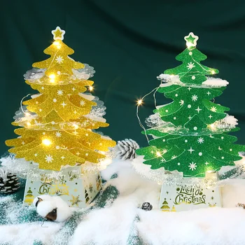Mini tabletop paper Christmas tree with led Christmas tree led lights decorated