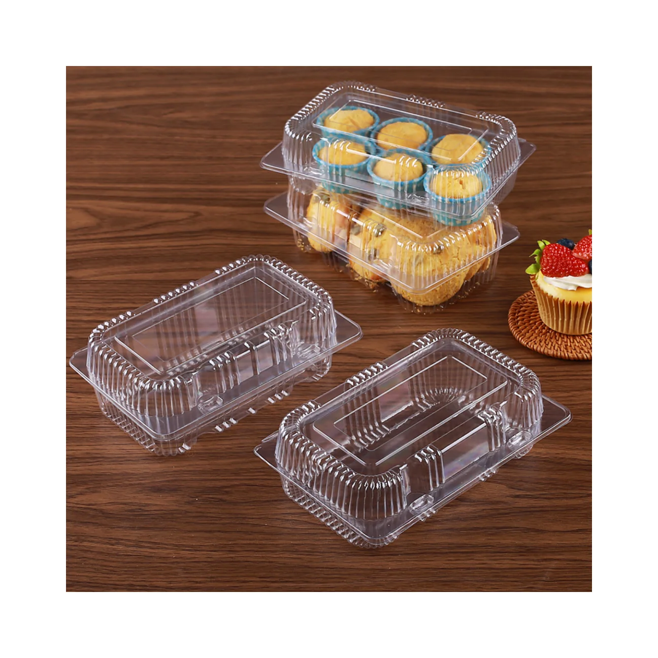 Factory Transparent Pet Clamshell Food Storage Containers Plastic Pastry Packaging Boxes Cheesecake Bakery Cookies Fruit Cake