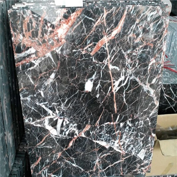 Polished natural stone  Chinese Azalea Red Marble black marble with red vein marble tiles price for decoration