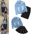 parent-child outfit mother and daughter denim coat+tutu dress 2 pcs mommy and me family clothes set girl