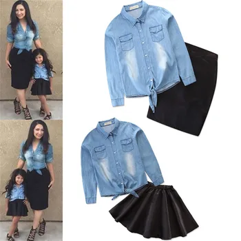 parent-child outfit mother and daughter denim coat+tutu dress 2 pcs mommy and me family clothes set girl
