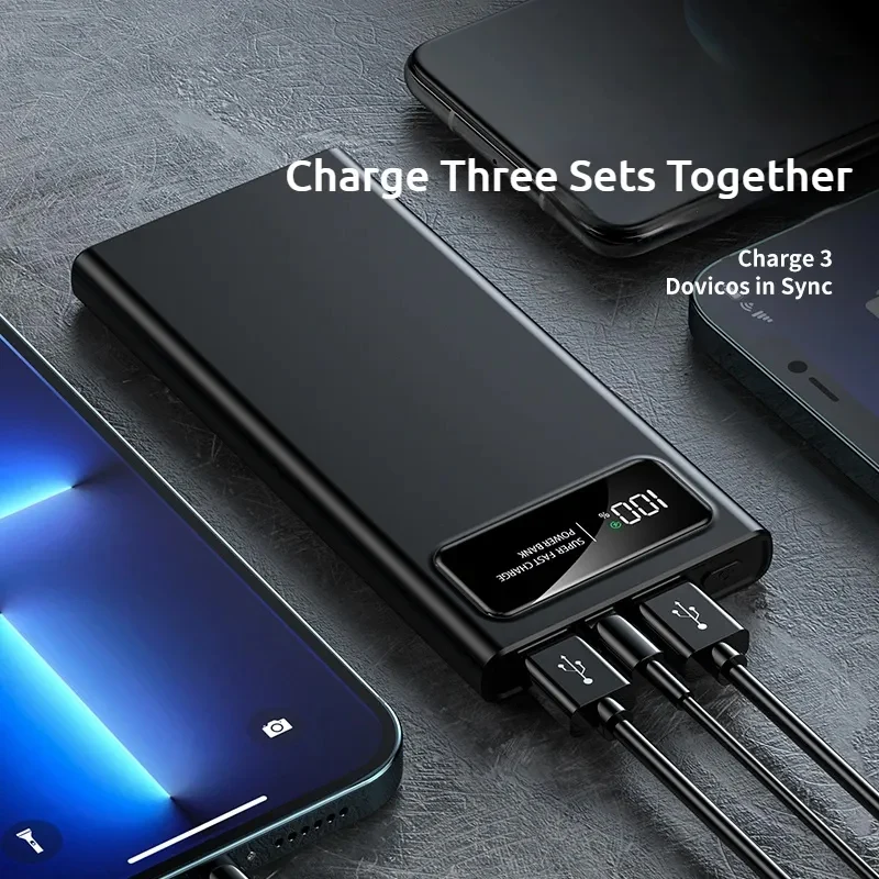 Power Bank 10000mAh Super Fast Charging PD 22.5W, Built-in USB-A+C Port, Digital Display Phone Battery Pack ,Black White PB206
