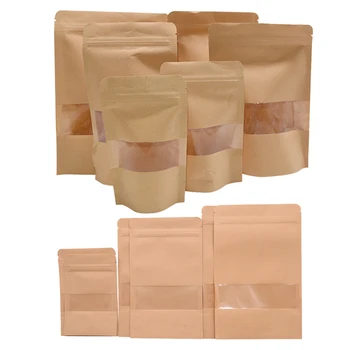 Customized Design Kraft Paper Candies Snack Bags With Zip Lock Stand Up Pouch Supplies
