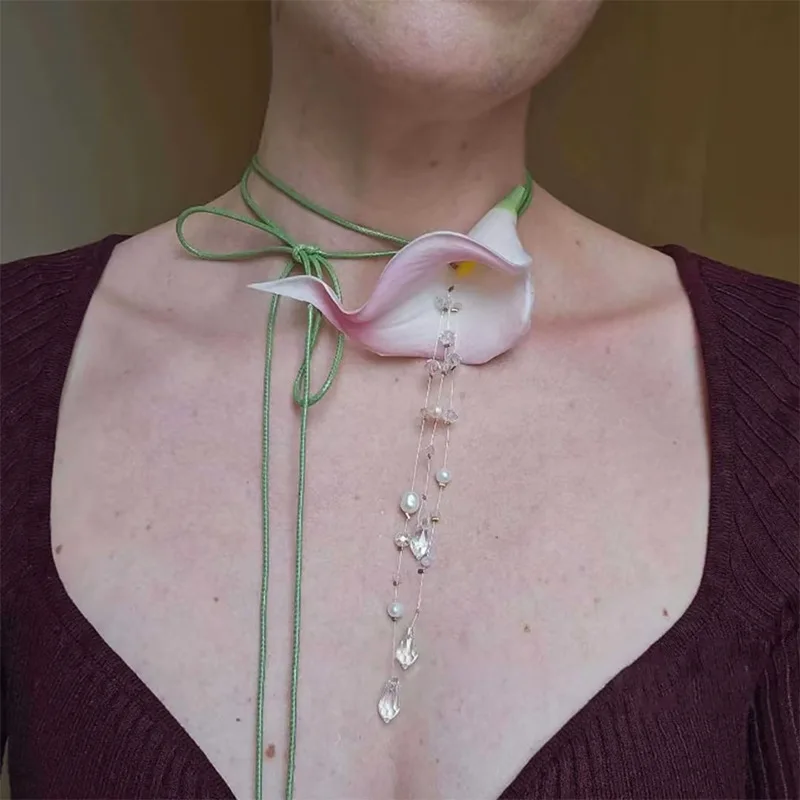 Elegant Unique Design Pink Calla Lily Pearl Tassel Flower  display picture 1