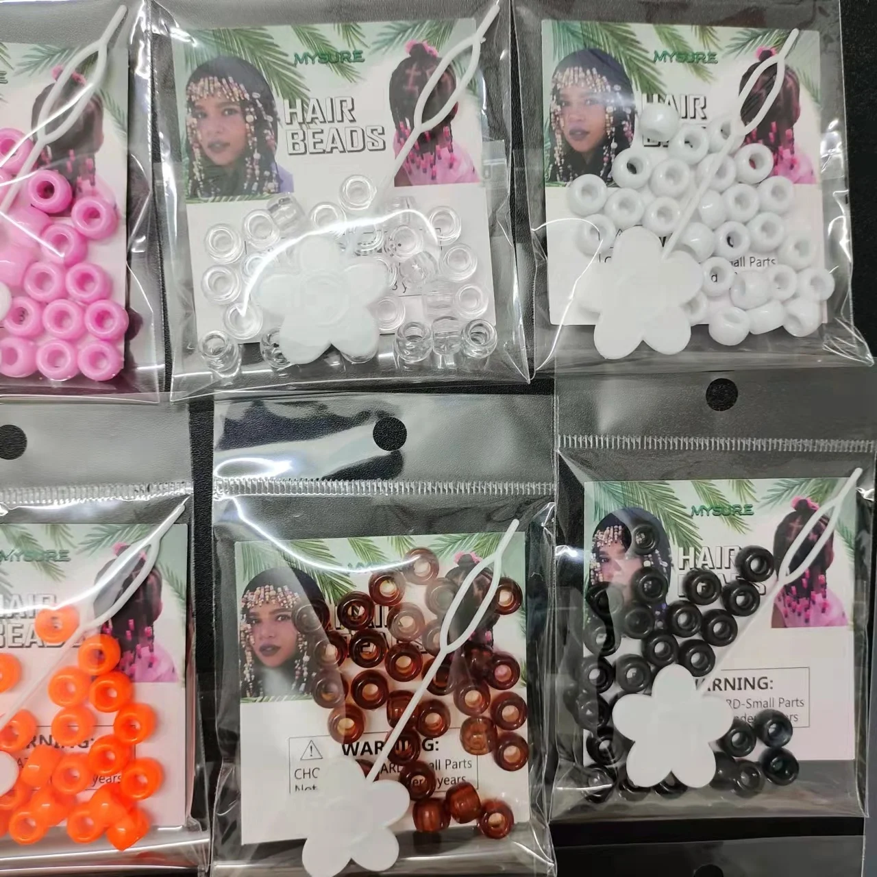 Wholesale MYSURE Custom logo bag pack hair beads pony beads 9mm little girl  pony beads From m.