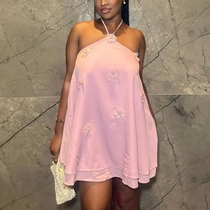 HH7299 Chic Design Lady Summer Sexy Elegant Halter 3D Floral Mini Dresses Women Clothing Boutique Backless Party Dress