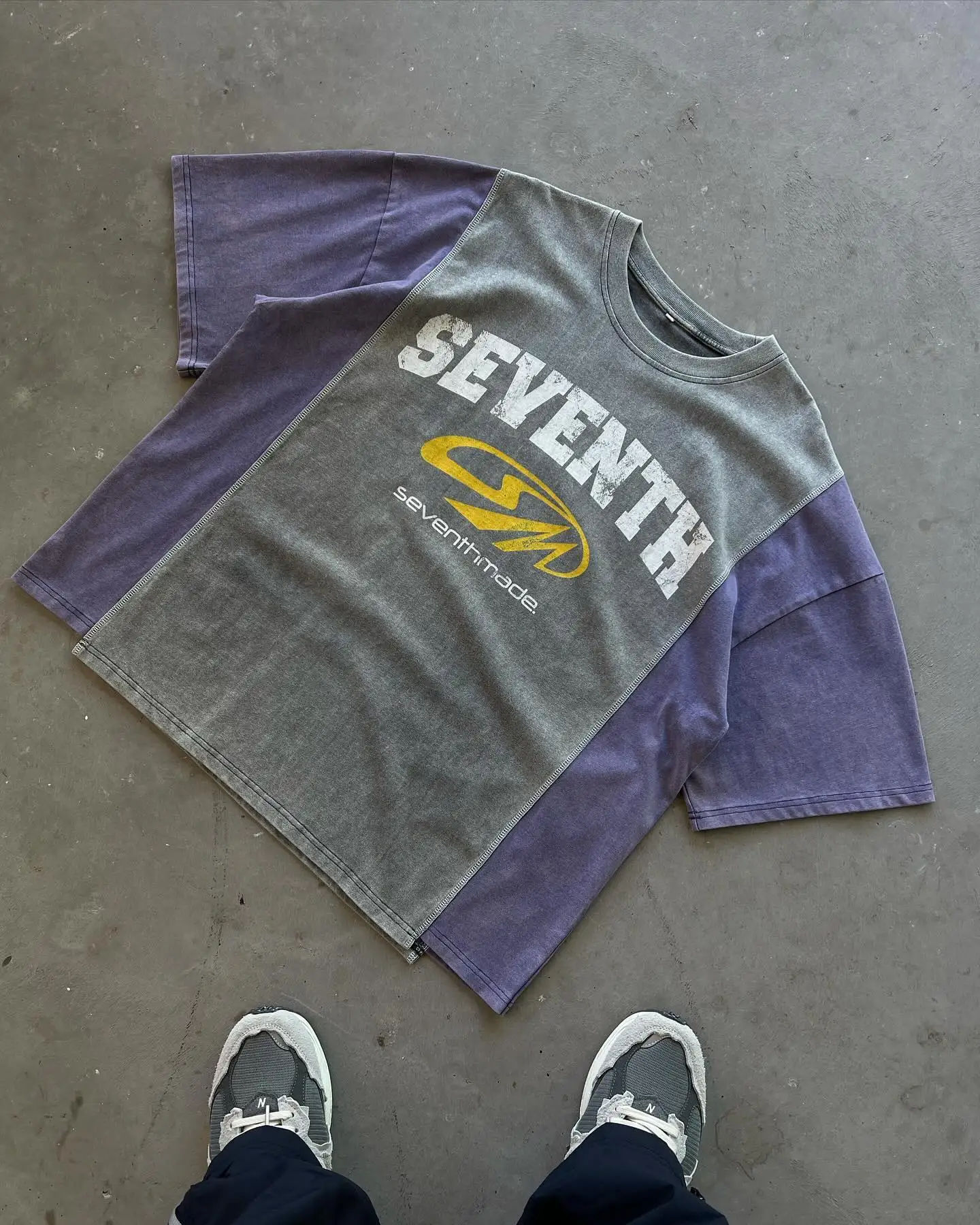 T-shirts Manufacturer Custom Cut and Sew Drop Shoulder Patchwork Printed Stone Distressed Vintage Cropped Acid Wash T Shirts Men gallery 7
