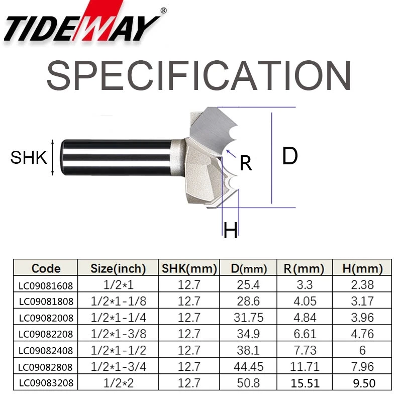 Tideway Carbide PRO LC09082008 1-1/4" Double Dragon Ball 1/2" shank router bit 