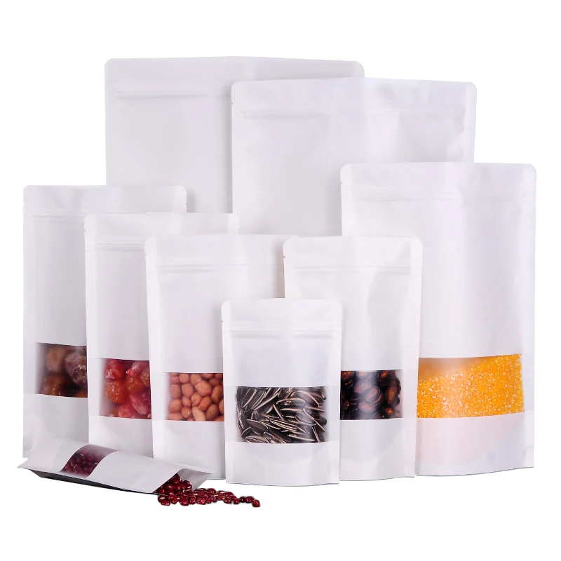 Stand up Kraft Paper Bag with Clear Window Zipper for Food