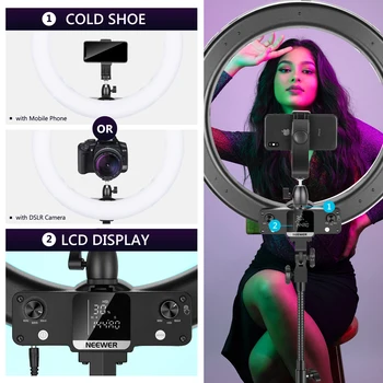 Neewer 18-inch RGB Ring Light With Stand, 3200K-5600K CRI 97+ LED Ring Light for Selfie/Makeup/Party/Vlog/YouTube Video Shooting detail image