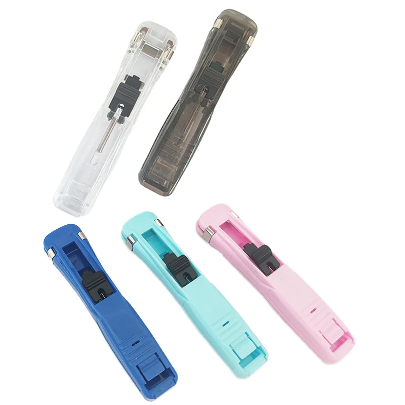 Portable Recyclable Paper Clam Clip Binding Dispenser Mini Push Stapler for Office Desk Accessories Home School Supplies