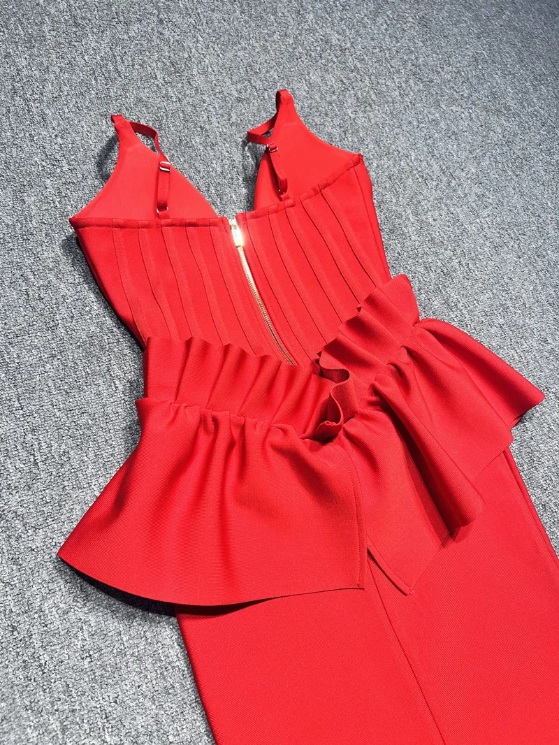 Sexy Spaghetti Strap V Neck Ruffles Bandage Dress Women Red Sleeveless Backless  Bodycon Long Dresses Evening Party Gowns| Alibaba.com