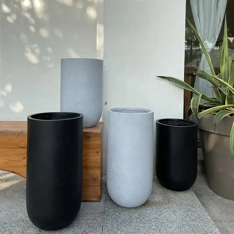 Contemporary Cylinder Large Home Outdoor Decor Cement Floor Tall Flower
