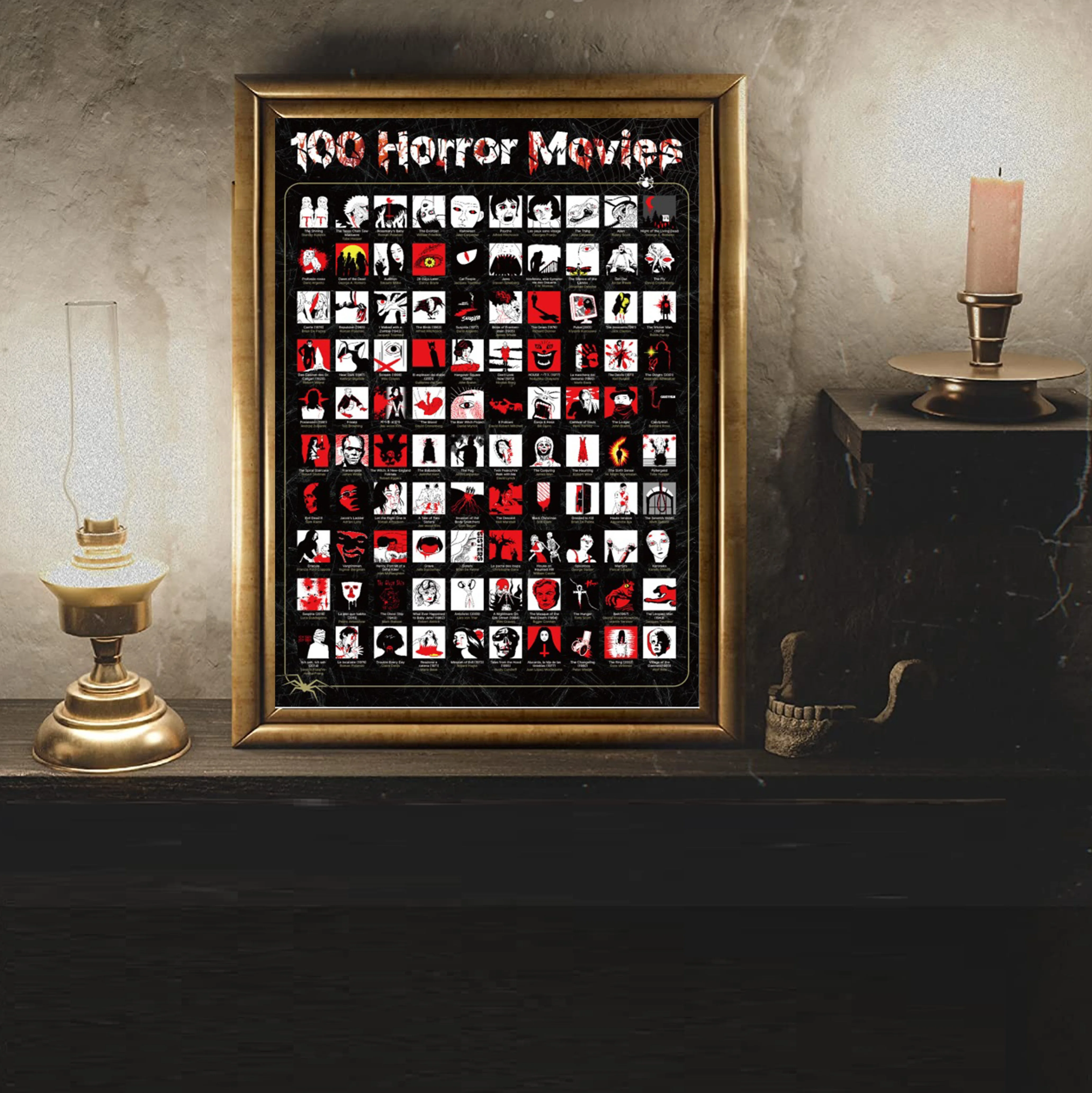 Poster à Gratter 100 Films D'horreur - A2 (60x42 Cm), Défi Ciné Pour Fans De Frissons