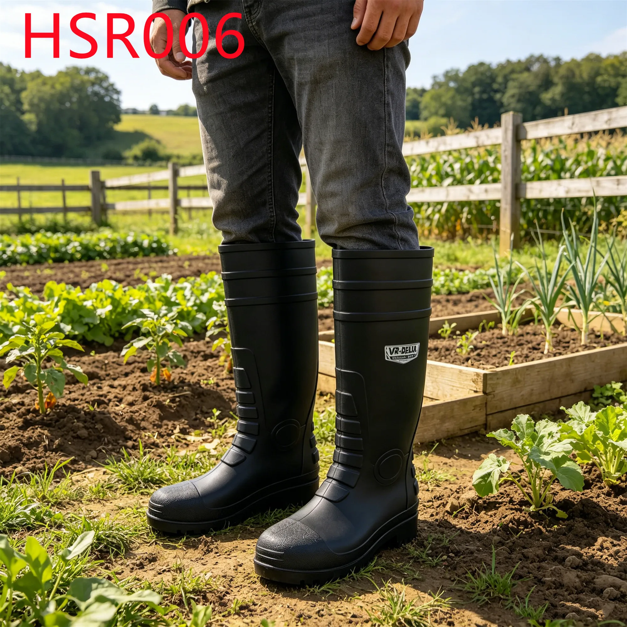 YYR,Mud Working PVC Material Integral Molding Multi-color Gumboots Everglade Waterproof Rubber Boots with Steel Toe HSR006