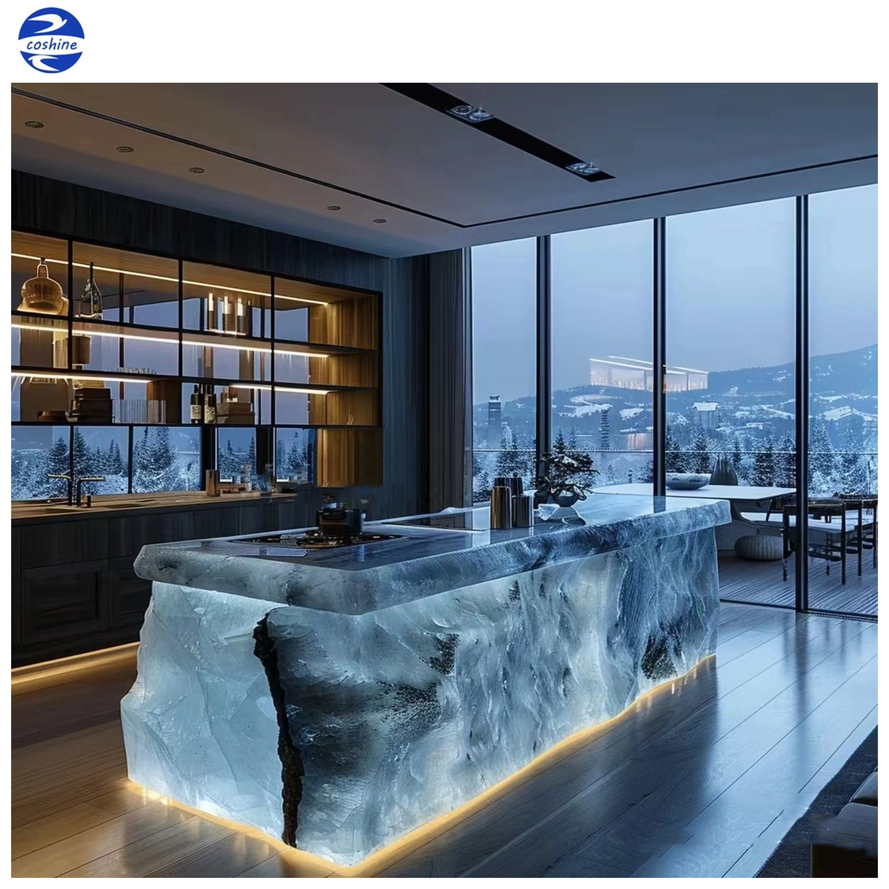 Backlit Green Onyx Kitchen Countertops Translucent Blue Onyx Island