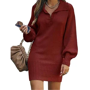 2023 Fall Winter Clothing for Women Hand Knitted Long Sleeve Knit Sweater Dress Puff Sleeve Plus Size Formal Dresses Character