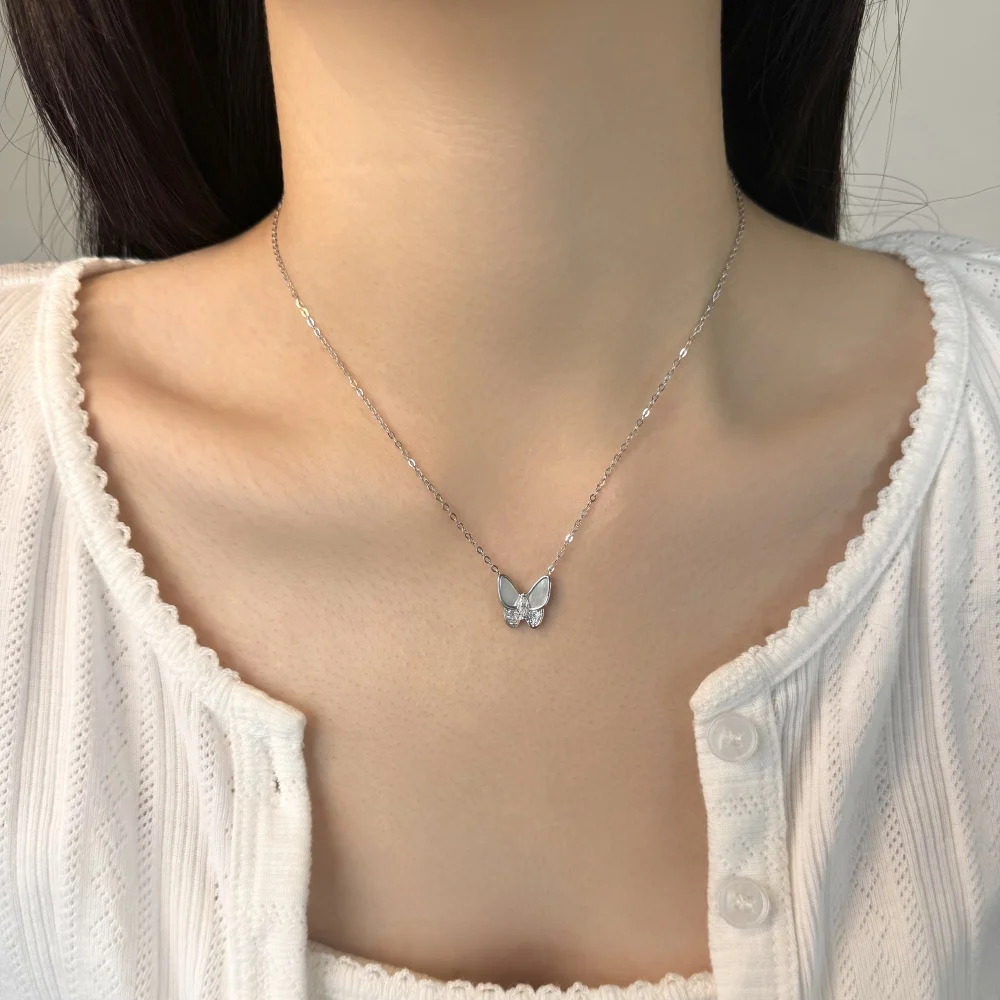 KAKODIY Elegant Women's Jewelry Daily Wear Accessory 925 Sterling Silver 5A Zirconia Shell Butterfly Pendant Necklace detail 4