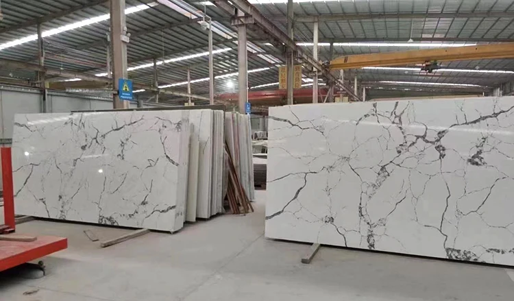 3200x1600 Calacatta White Polished Surface Bookmarked Artificial Quartz ...