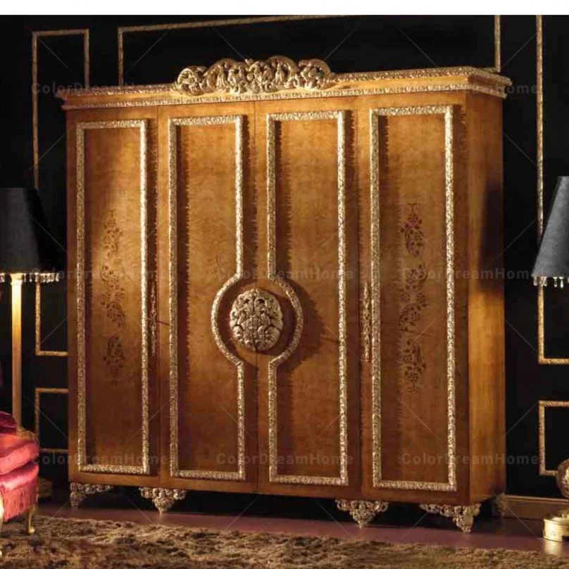 Custom Rococo Luxury Golden Wood Carved Cabinet Bedroom 4 Door Wardrobe Product On Alibaba Custom Rococo Luxury Golden Wood Carved